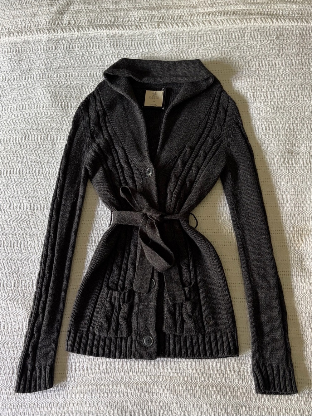 Aerie Y2K 2000s charcoal grey cable knit cardigan sweater - size Small